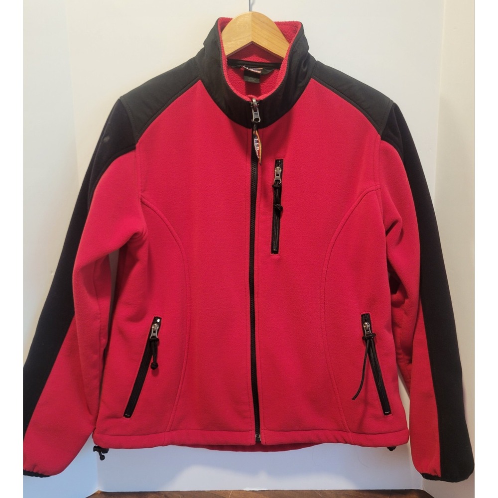 VTG 90s LL Bean Polartec Wind Pro Fleece Jacket Sz L Red Black Full Zip USA Made